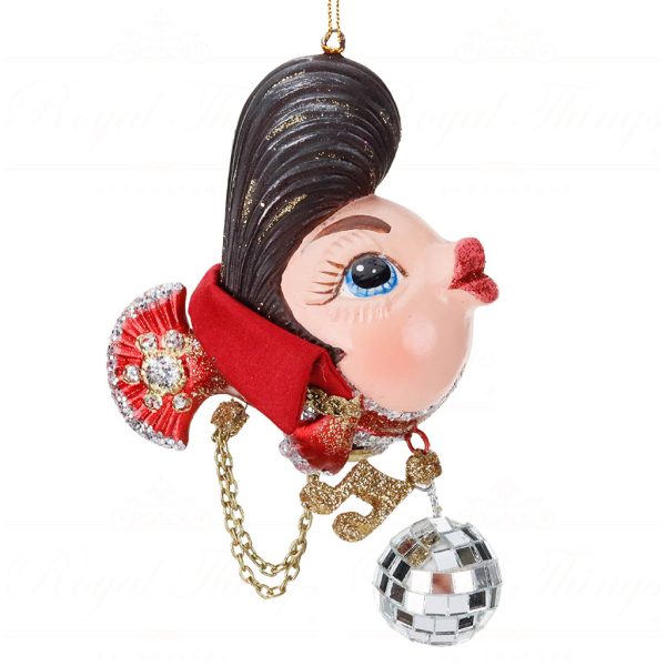 B 87509 Goodwill Christmas Ornaments King Of Rock Mirrorball Fish Ornament Red Brown