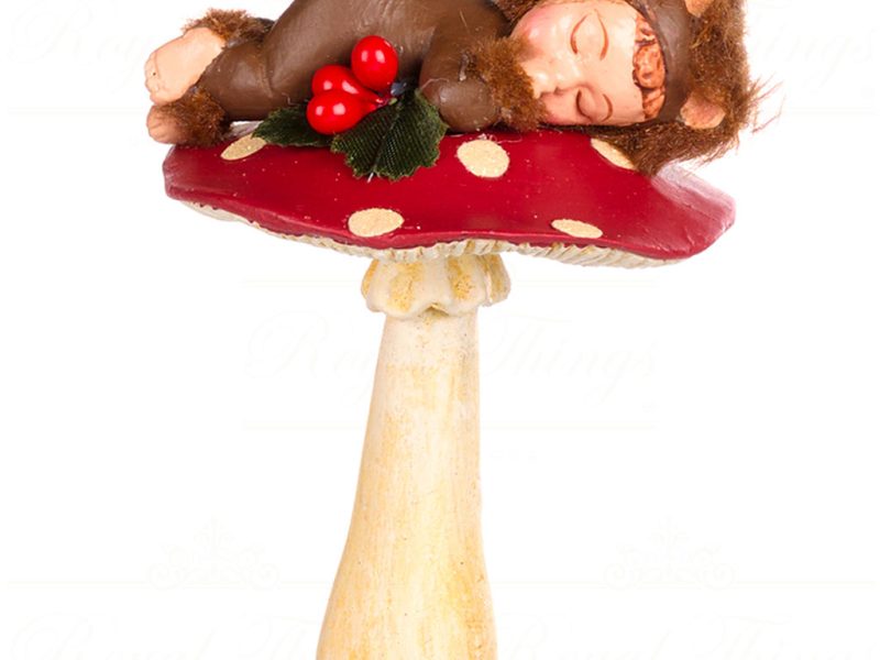 B 88357 Goodwill Christmas Ornaments Sleeping Furry Baby On Mushroom Ornament Red Cream Vari A