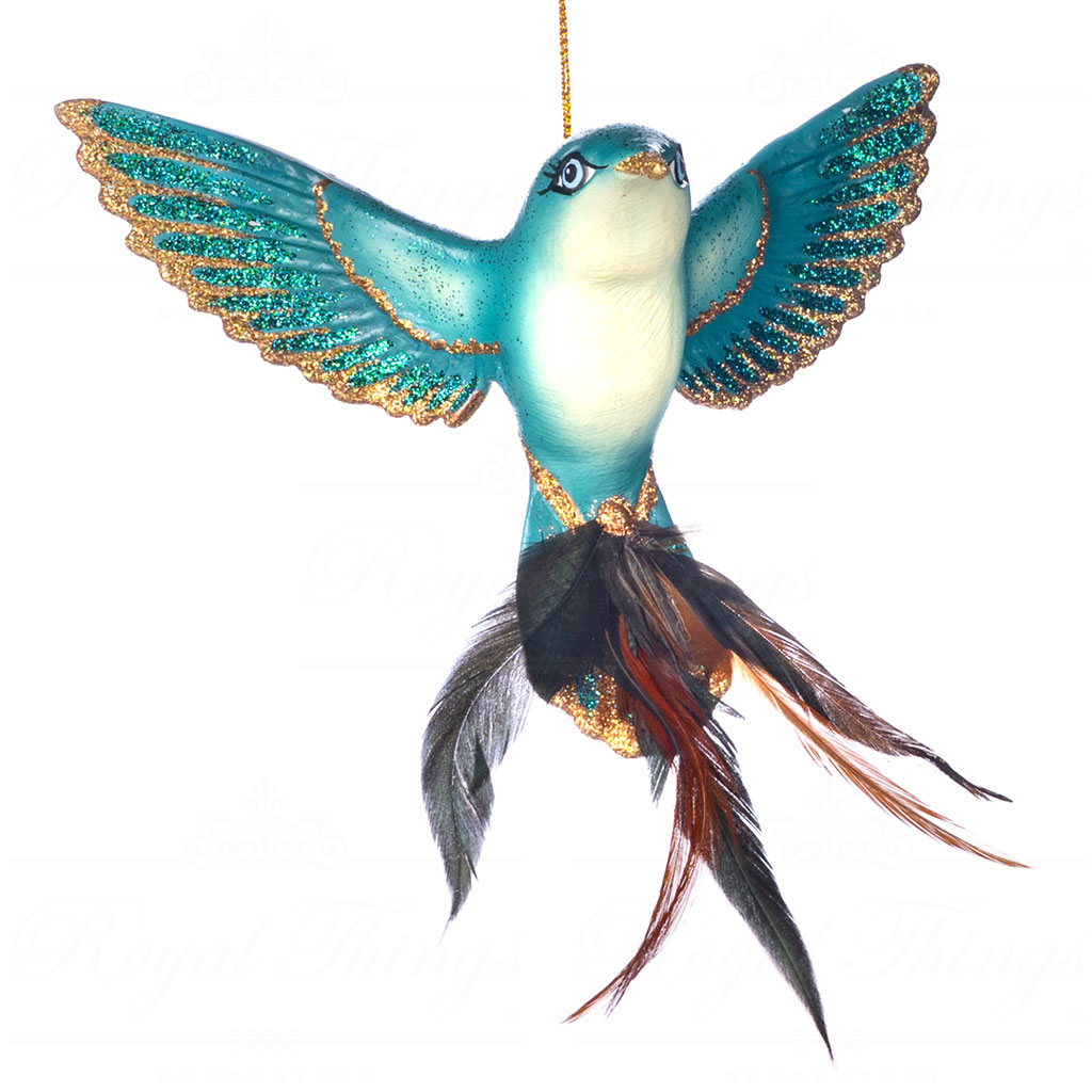 B 89054 goodwill christmas ornament jungle hummingbird blue gold white brown B 89054 Goodwill Christmas Ornament Jungle Hummingbird Blue Gold White Brown
