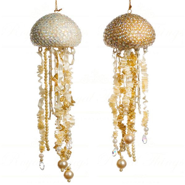 B 90215 Goodwill Christmas Ornaments Glam Jewel Jellyfish Ornament Cream Champagne Gold