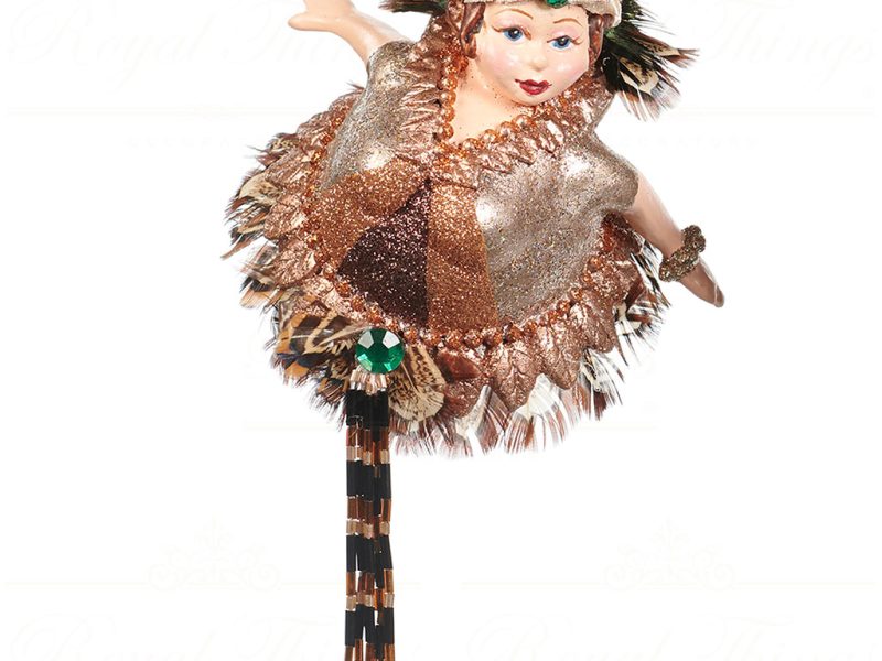 B 92155 Goodwill Christmas Ornaments Art Deco Chubby Lady Ornament Gold Green Brown Variation A