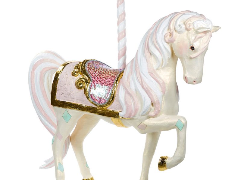 B 93012 Goodwill Christmas Decorative Items Paper Mache Candy Carousel Horse Display White Pink Gold