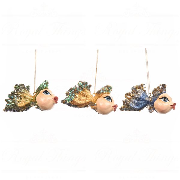 B 98200 Goodwill Christmas Ornaments Glamour Diva Goldfish Ornament Green Gold Blue