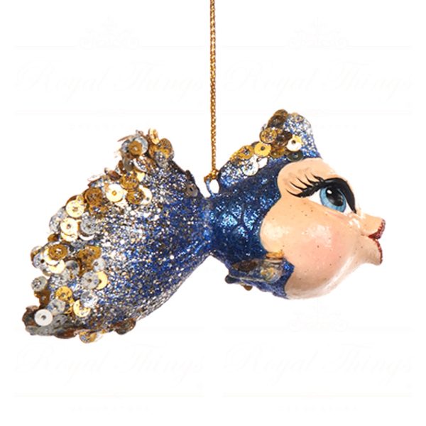 B 98201 Goodwill Christmas Ornaments Glamour Diva Baby Goldfish Ornament Green Gold Blue Detail3