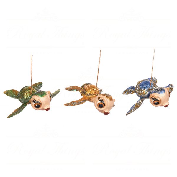 B 98202 Goodwill Christmas Ornaments Glamour Diva Baby Turtle Ornament Blue Gold Green