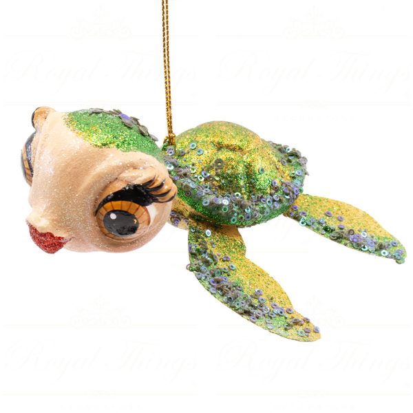 B 98202 Goodwill Christmas Ornaments Glamour Diva Baby Turtle Ornament Blue Gold Green Detail2