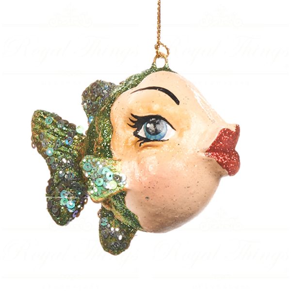 B 98211 Goodwill Christmas Ornaments Glamour Diva Fish Ornament Green Gold Blue Detail1