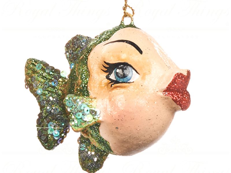 B 98211 Goodwill Christmas Ornaments Glamour Diva Fish Ornament Green Gold Blue Detail1