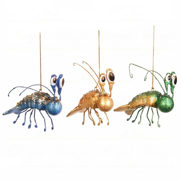 B 98217 Goodwill Christmas Ornaments Glamour Diva Shrimp Ornament Green Gold Blue