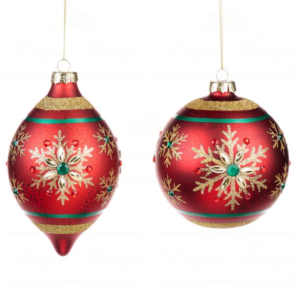 Bg 50056 Goodwill Glass Christmas Balls Glass Jewel Snowflakes Ball Onion Ornament Red Gold