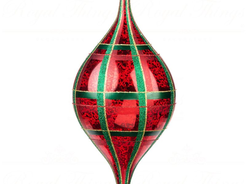 Bg 50067 Goodwill Glass Christmas Ornaments Glass Ant.tartan Finial Ornament Red Green Gold