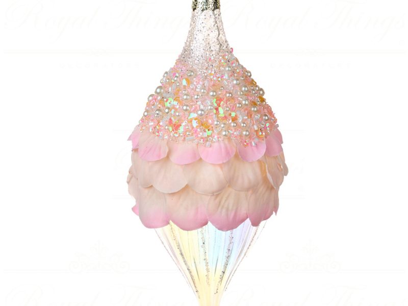 BG 50086 goodwill glass christmas ornaments glass fabric petal pearl finial ornament clear pink