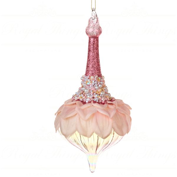 Bg 50087 Goodwill Glass Christmas Ornaments Glass Fabric Petal Pearl Drop Ornament Clear Pink Vari Onion