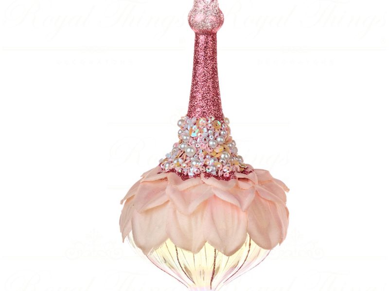 Bg 50087 Goodwill Glass Christmas Ornaments Glass Fabric Petal Pearl Drop Ornament Clear Pink Vari Onion