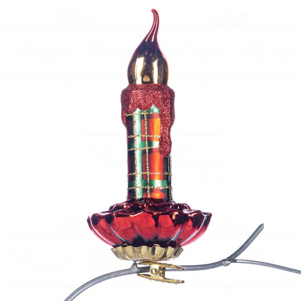 Bg 50091 Goodwill Glass Christmas Ornaments Glass Tartan Candle On Clip Ornament Red Green