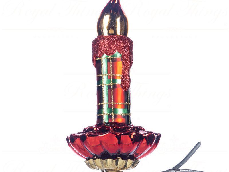Bg 50091 Goodwill Glass Christmas Ornaments Glass Tartan Candle On Clip Ornament Red Green
