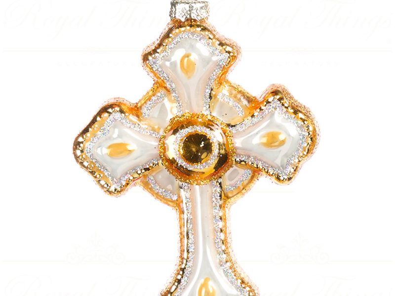 Bg 50100 Goodwill Glass Christmas Ornaments Glass Cross Ornament Cream Gold Vari A