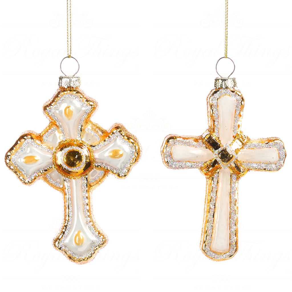 BG 50100 goodwill glass christmas ornaments glass cross ornament cream gold Bg 50100 Goodwill Glass Christmas Ornaments Glass Cross Ornament Cream Gold