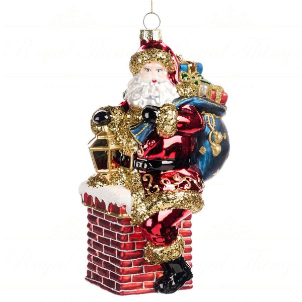Bg 50102 Goodwill Glass Christmas Ornaments Glass Santa In Chimney Ornament Red Gold White