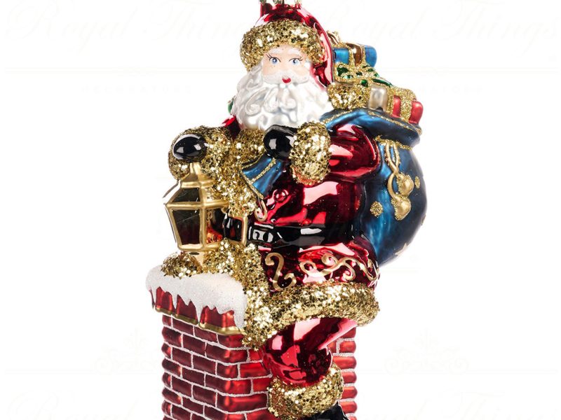 Bg 50102 Goodwill Glass Christmas Ornaments Glass Santa In Chimney Ornament Red Gold White
