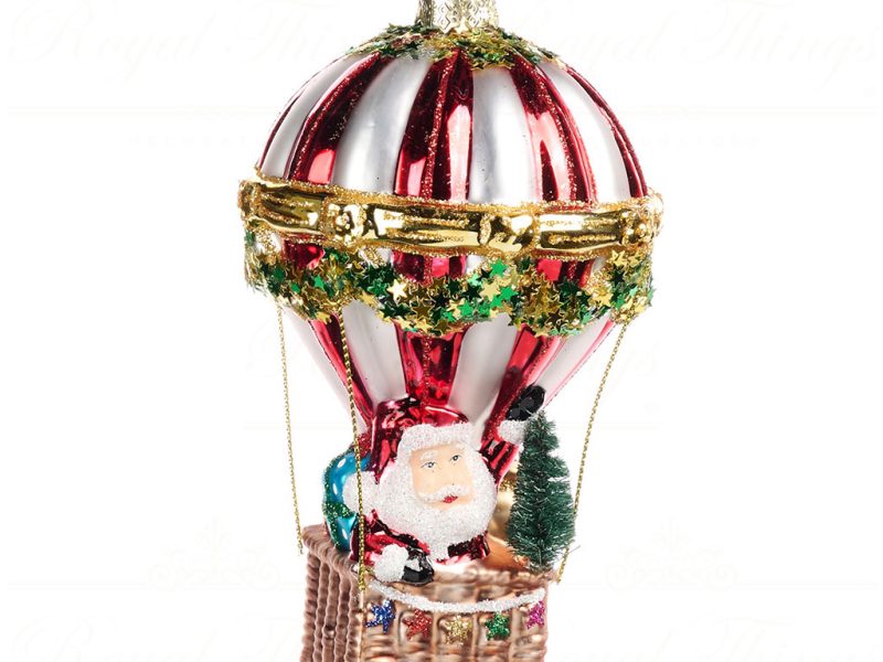 Bg 50107 Goodwill Glass Christmas Ornaments Glass Xmas Santa In Hot Air Balloon Ornament Red White