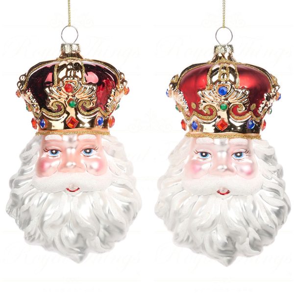 Bg 50109 Goodwill Glass Christmas Ornaments Glass Royal Santa Head With Crown Ornament Red White