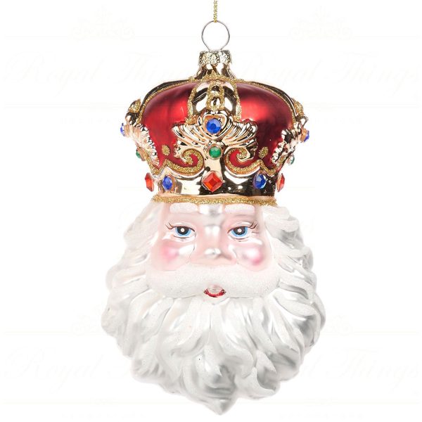 Bg 50109 Goodwill Glass Christmas Ornaments Glass Royal Santa Head With Crown Ornament Red White Vari A
