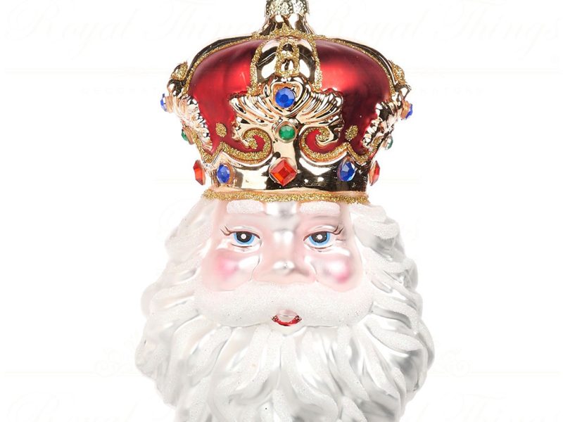 Bg 50109 Goodwill Glass Christmas Ornaments Glass Royal Santa Head With Crown Ornament Red White Vari A