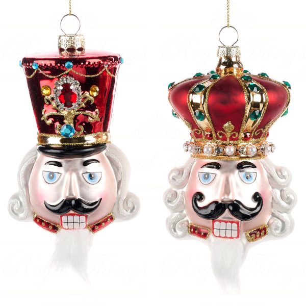 Bg 50110 Goodwill Glass Christmas Ornaments Glass Jewel Nutcracker Head Ornament Red White