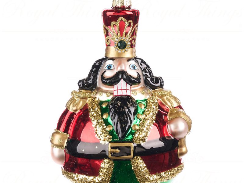 Bg 50113 Goodwill Glass Christmas Balls Glass Round Nutcracker Ball Ornament Red Green Gold