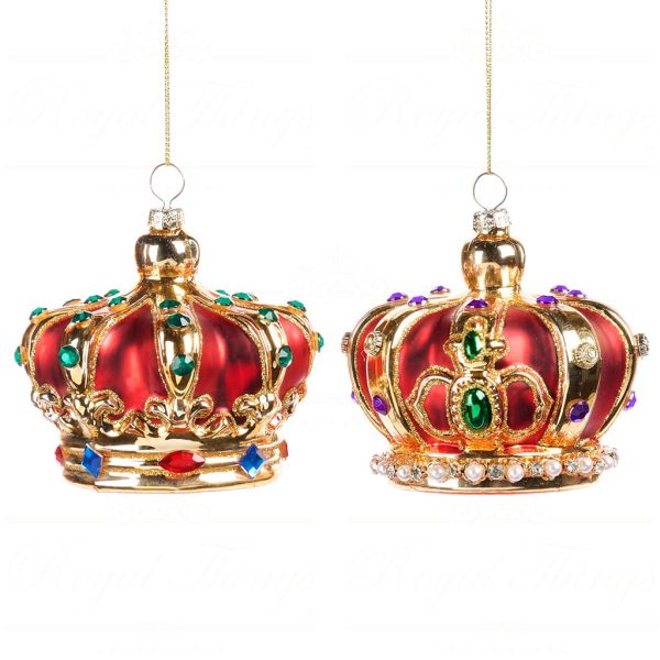 Bg 50114 Goodwill Glass Christmas Ornaments Glass Jewel Crown Ornament Red Gold