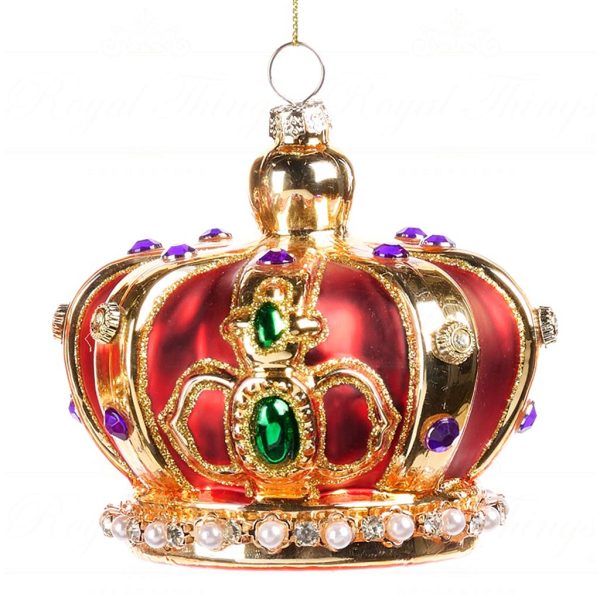 Bg 50114 Goodwill Glass Christmas Ornaments Glass Jewel Crown Ornament Red Gold Vari B