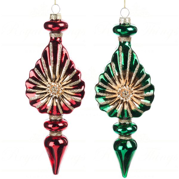 Bg 50116 Goodwill Glass Christmas Balls Glass Jewel Finial Ornament Red Green Gold