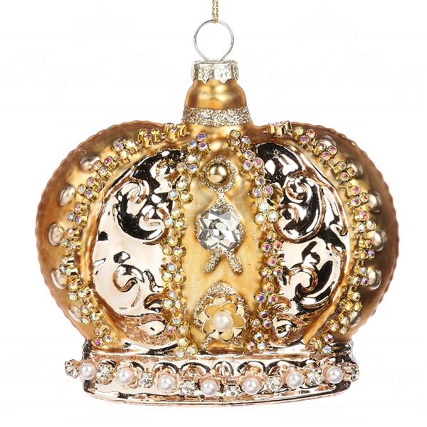 Bg 50117 Goodwill Glass Christmas Ornaments Glass Jewel Pearl Crown Ornament Gold Cream Vari A