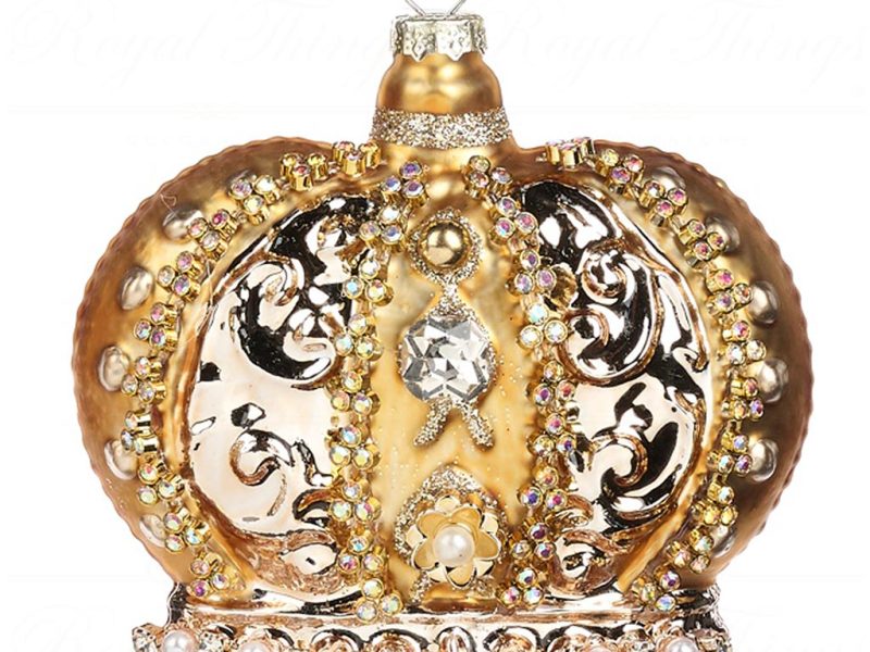 Bg 50117 Goodwill Glass Christmas Ornaments Glass Jewel Pearl Crown Ornament Gold Cream Vari A