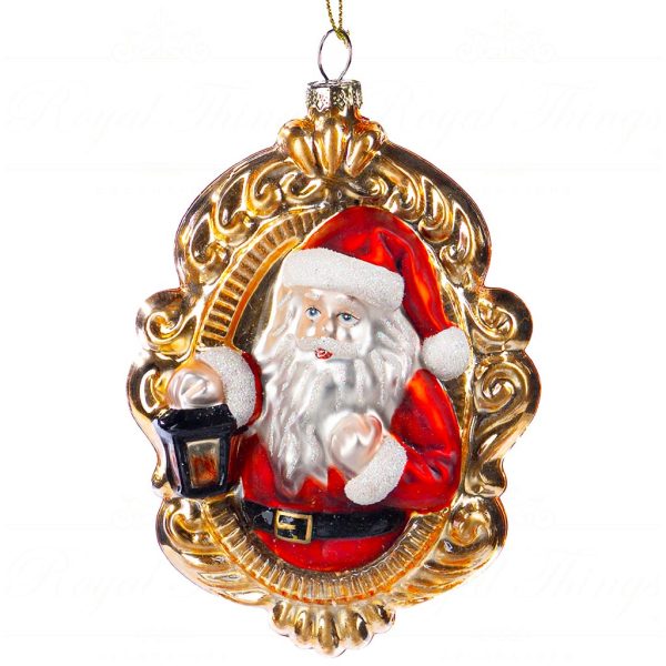 Bg 50169 Goodwill Christmas Ornaments Glass Santa Medallion Ornament Red Gold White