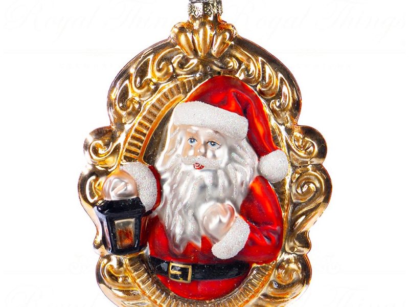 Bg 50169 Goodwill Christmas Ornaments Glass Santa Medallion Ornament Red Gold White