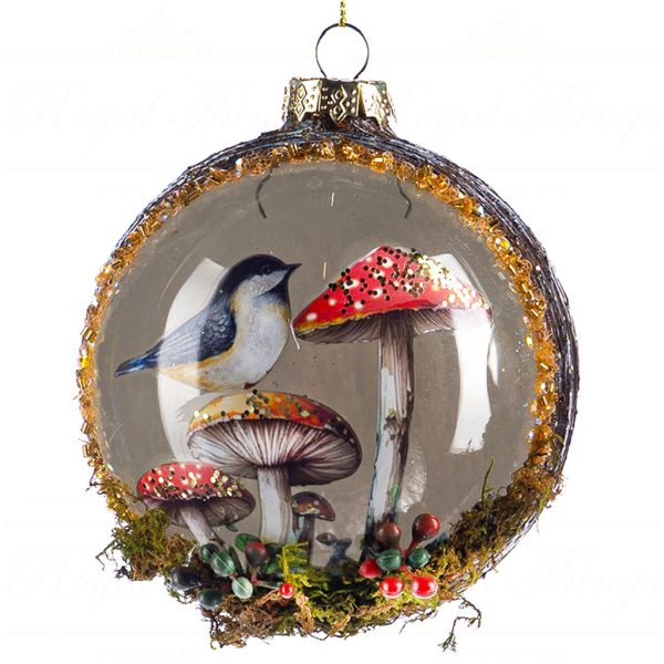 Bg 50192 Goodwill Christmas Balls Glass Bird Mushroom Scene Ball Red Brown Green Vari A