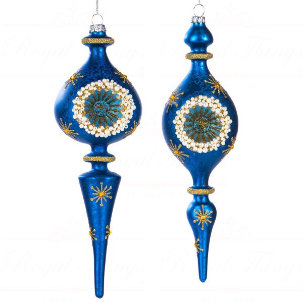 Bg 50209 Goodwill Glass Christmas Balls Glass Pearl Reflector Finial Ornament Blue Gold White