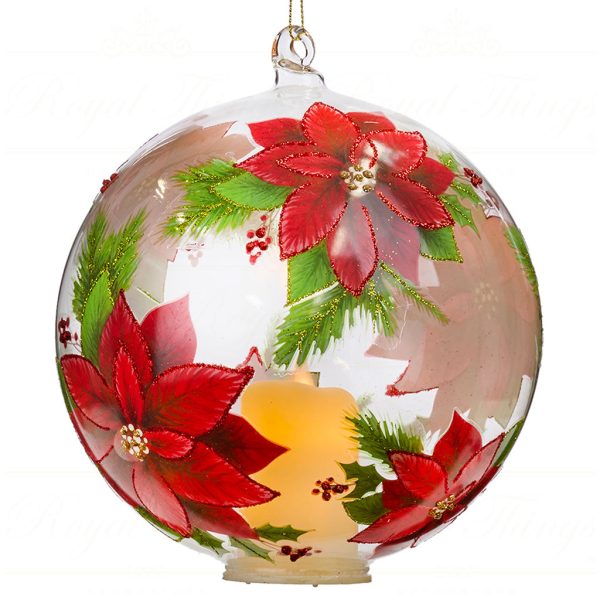 Bg 50210 Goodwill Christmas Balls Battery Operated Led Glass Poinsettia Candle Ball Ornament Clear Red