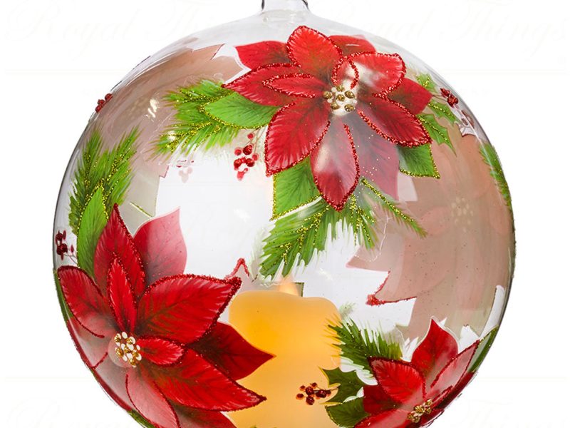 Bg 50210 Goodwill Christmas Balls Battery Operated Led Glass Poinsettia Candle Ball Ornament Clear Red
