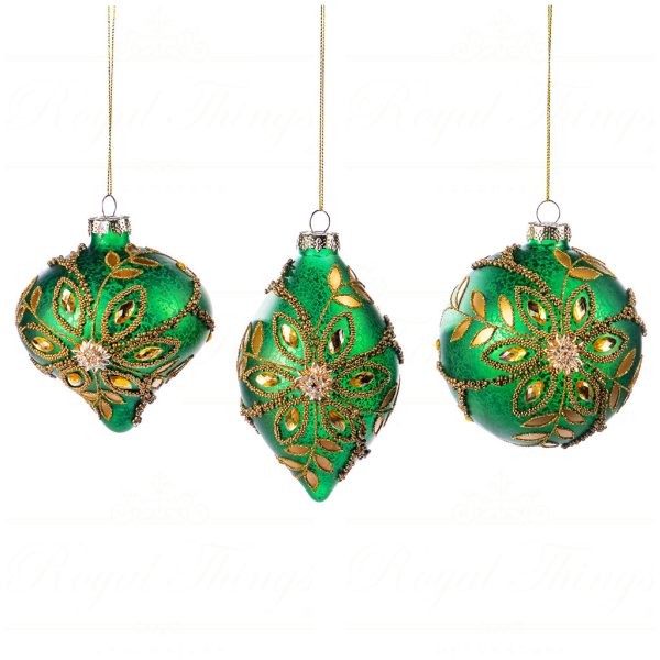 Bg 50211 Goodwill Christmas Balls 3d Jewel Flower Ball Finial Ornament Green Gold