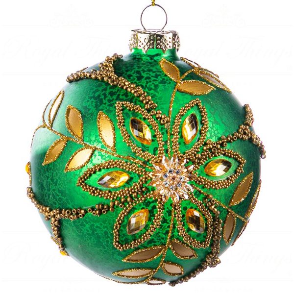 Bg 50211 Goodwill Christmas Balls 3d Jewel Flower Ball Finial Ornament Green Gold Round