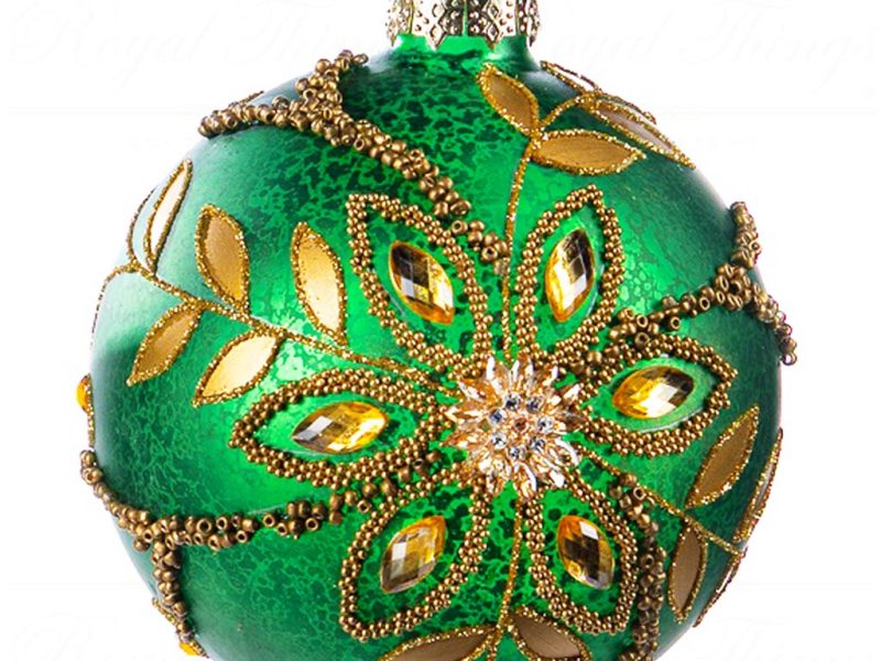 Bg 50211 Goodwill Christmas Balls 3d Jewel Flower Ball Finial Ornament Green Gold Round