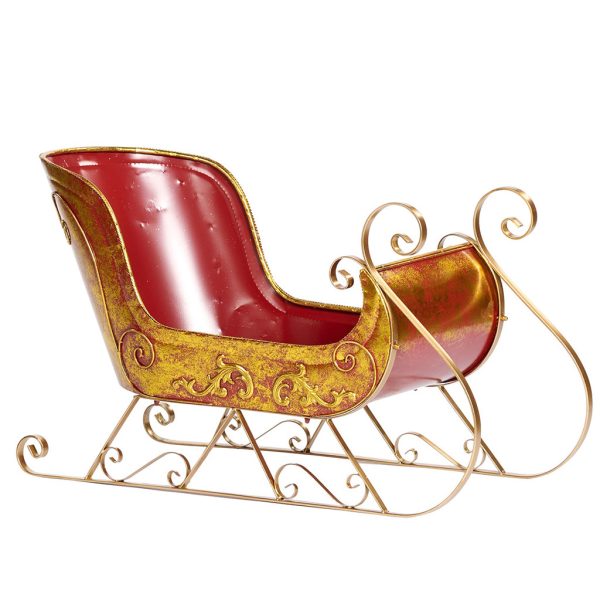 Bm 99210 Christmas Decorative Items Metal Xmas Sleigh Display Gold Burgundy
