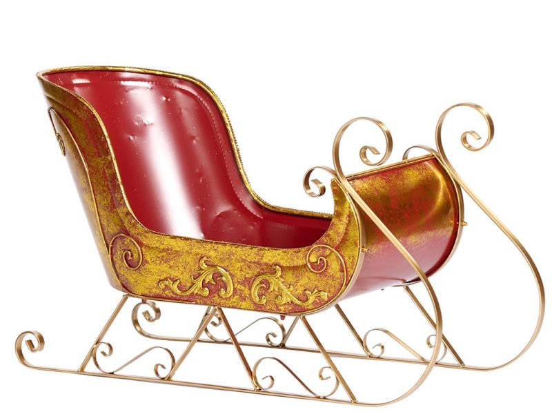 Bm 99210 Christmas Decorative Items Metal Xmas Sleigh Display Gold Burgundy