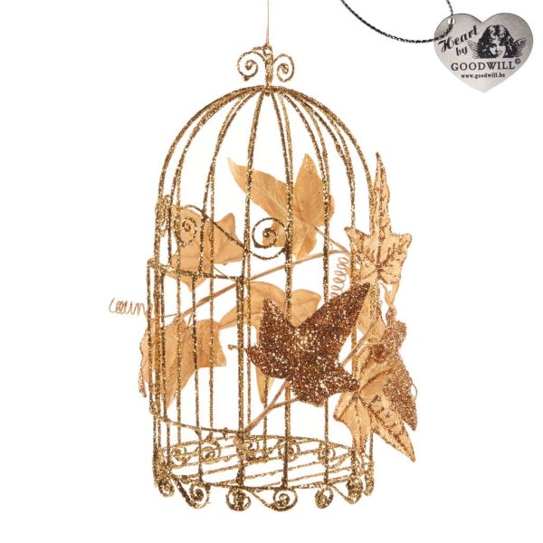 Br 36078 Goodwill Christmas Ornaments Metal Ivy Leaf Birdcage Ornament Gold