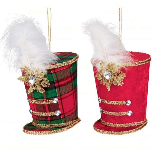 Br 41004 Goodwill Christmas Ornaments Fabric Tartan Top Hat Ornament Red Green Gold