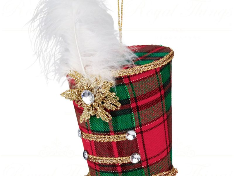 Br 41004 Goodwill Christmas Ornaments Fabric Tartan Top Hat Ornament Red Green Gold Vari Tartan