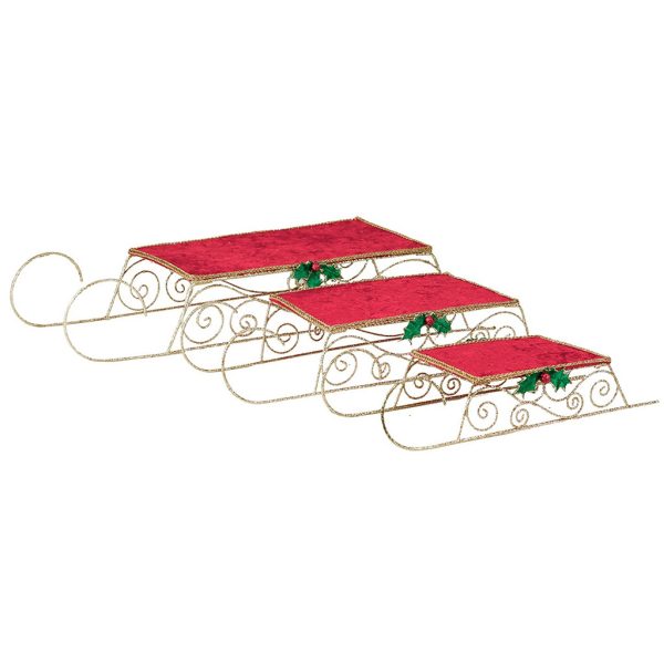 Br 41013 Christmas Decorative Items Metal Velvet Sleigh Tabletop Red Green Gold